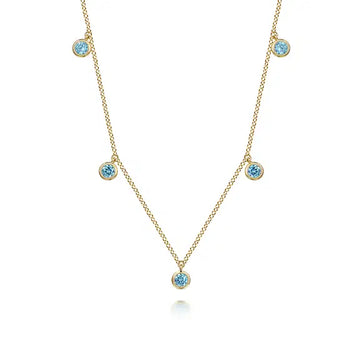 GABRIEL & CO- 14K Yellow Gold London Blue Topaz Station Necklace